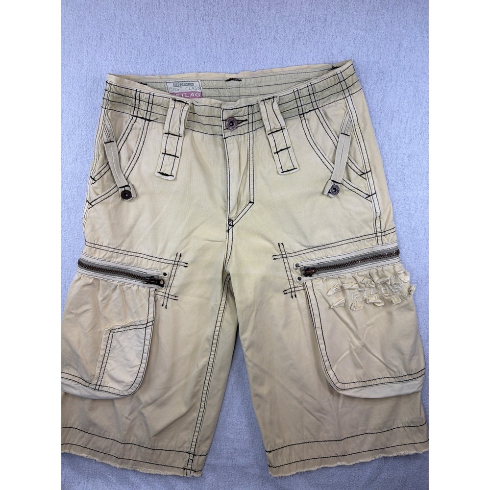 Vintage Jet Lag First Class Cargo Shorts W30 Yellow Green Stitching Y2K Gorpcore